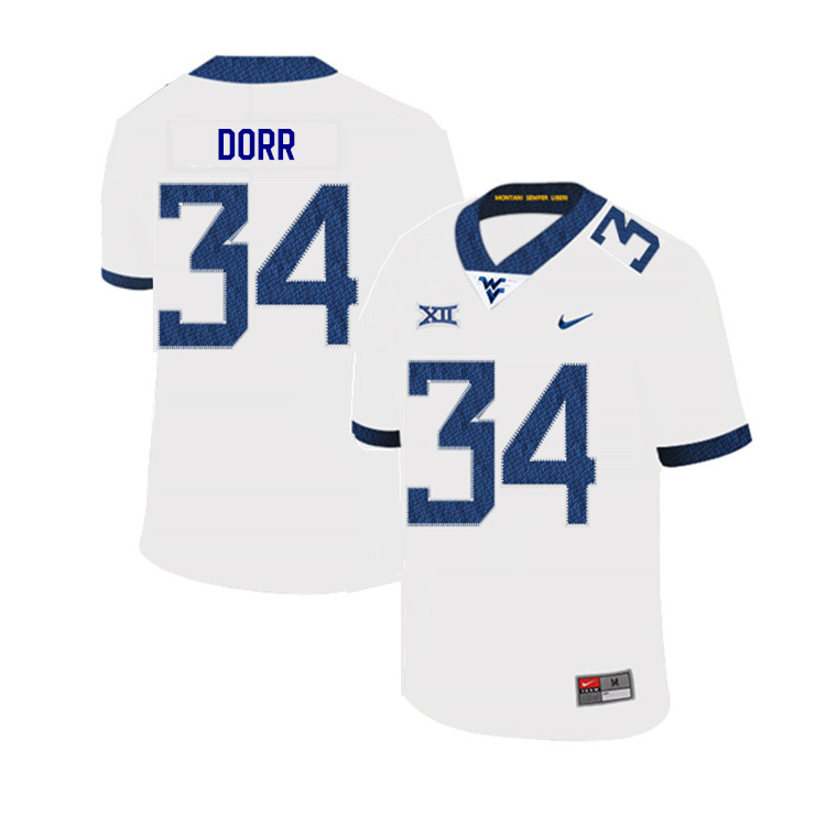 NCAA Men's Lorenzo Dorr West Virginia Mountaineers White #34 Nike Stitched Football College 2019 Authentic Jersey GE23M37DK